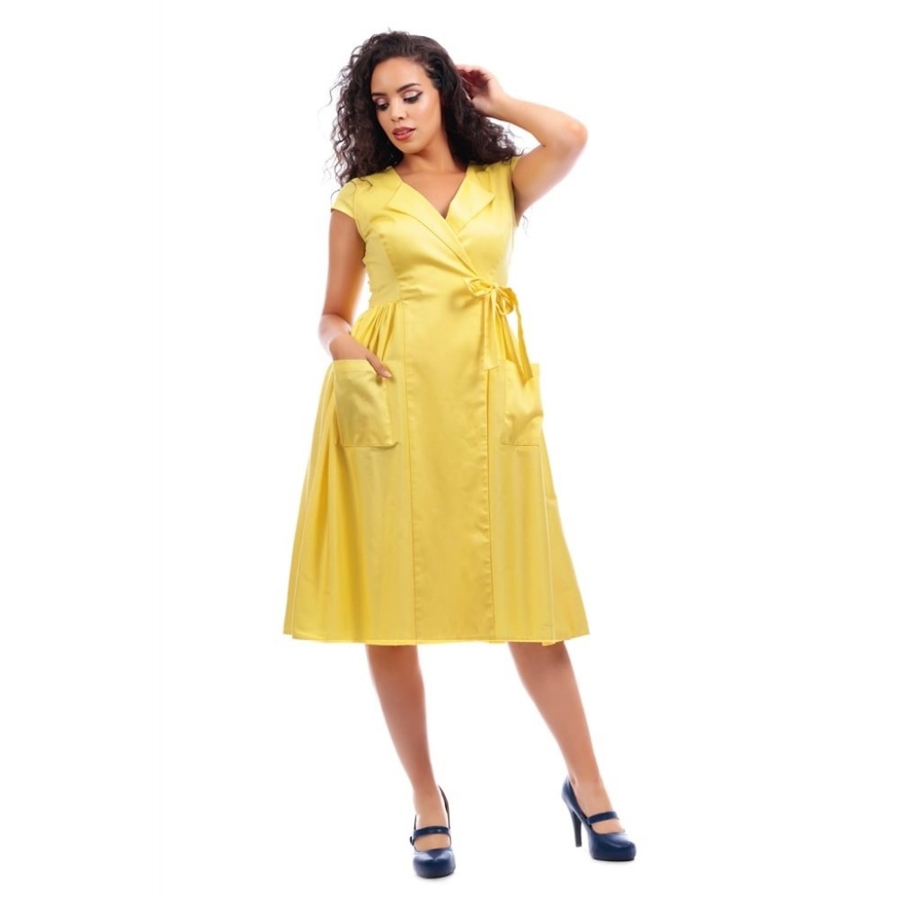 nwot collectif rockabilly yellow dress size 6 s - Picture 2 of 9
